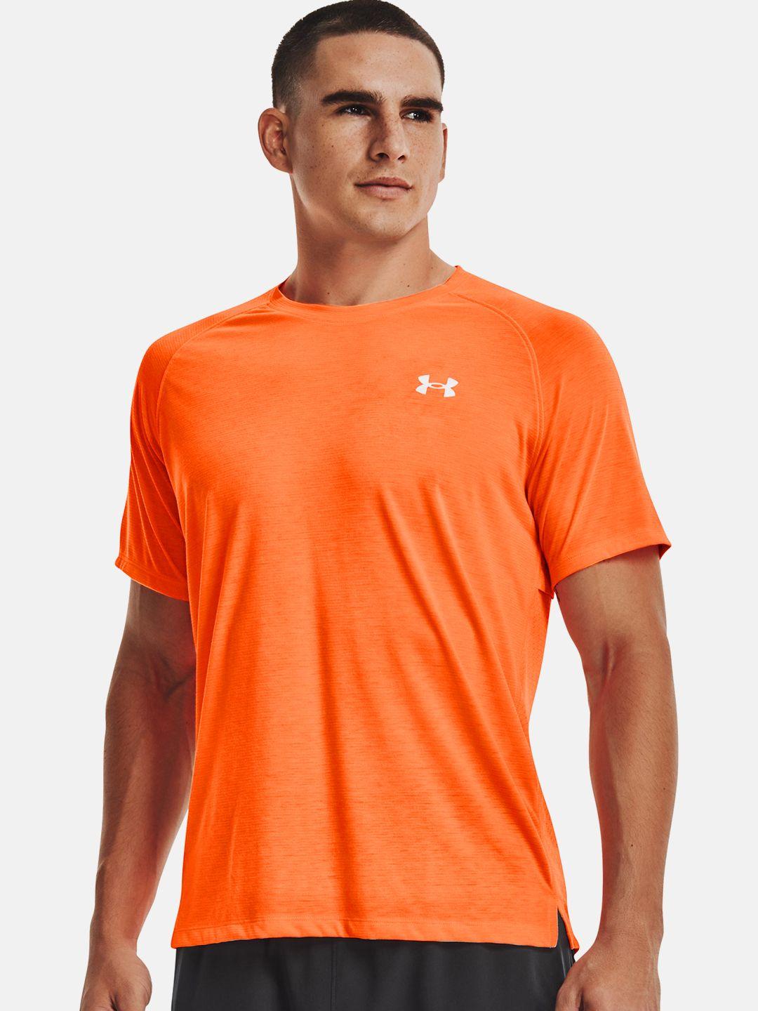 under armour men orange streaker ss brand logo printed running t-shirt