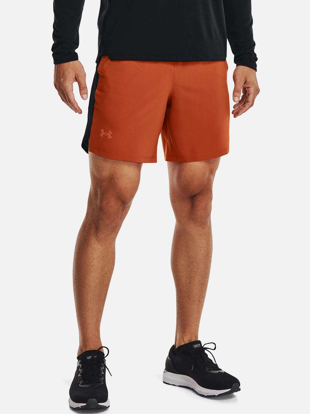 under armour men rust orange slim fit launch run 7" shorts