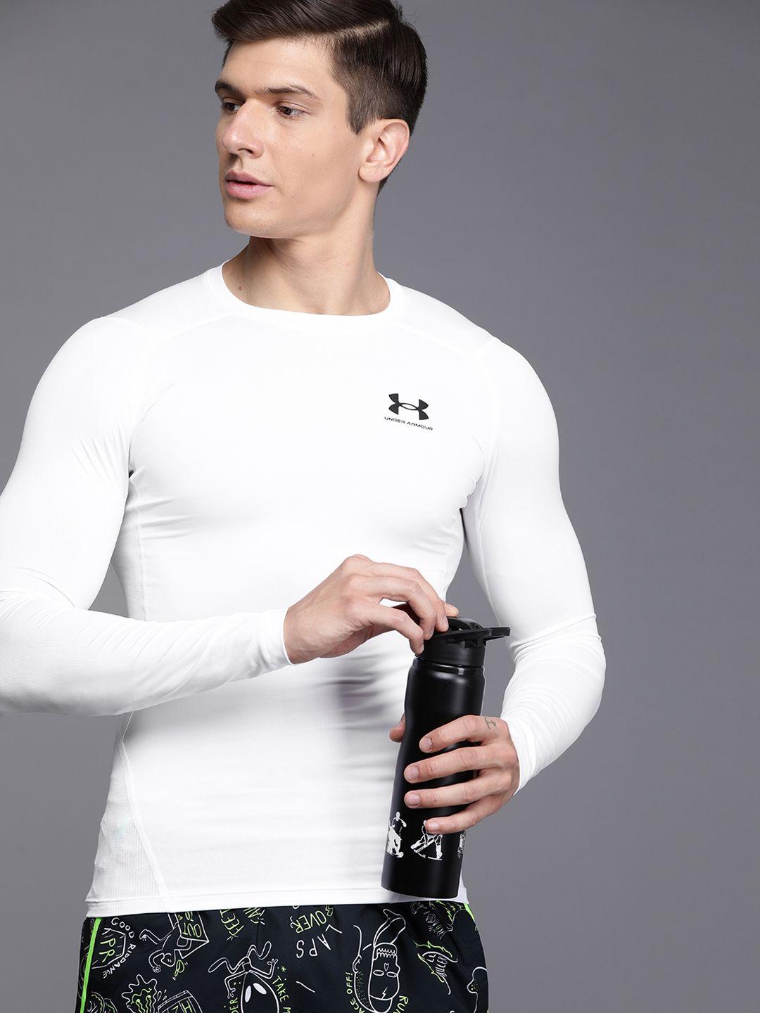 under armour men white solid hg armour compression fit ls t-shirt