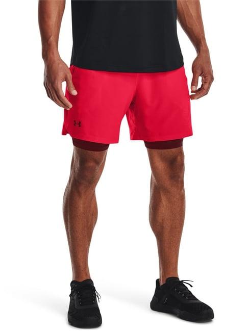 under armour red fitted 2-in-1 sports shorts