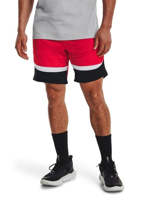 under armour red loose fit colour block sports shorts