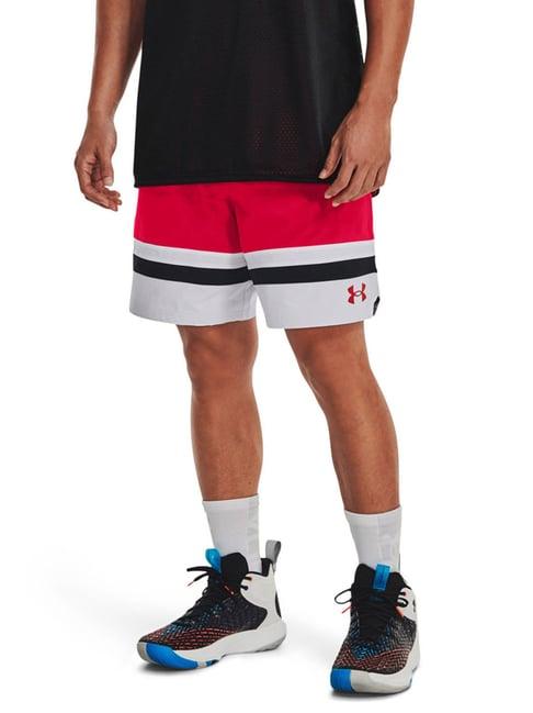 under armour red loose fit colour block sports shorts