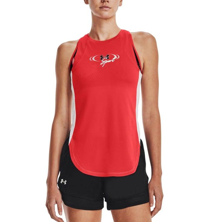 under armour red printed regular fit training tank top