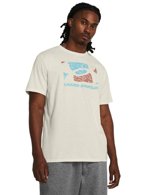 under armour white cotton slim fit logo printed t-shirt