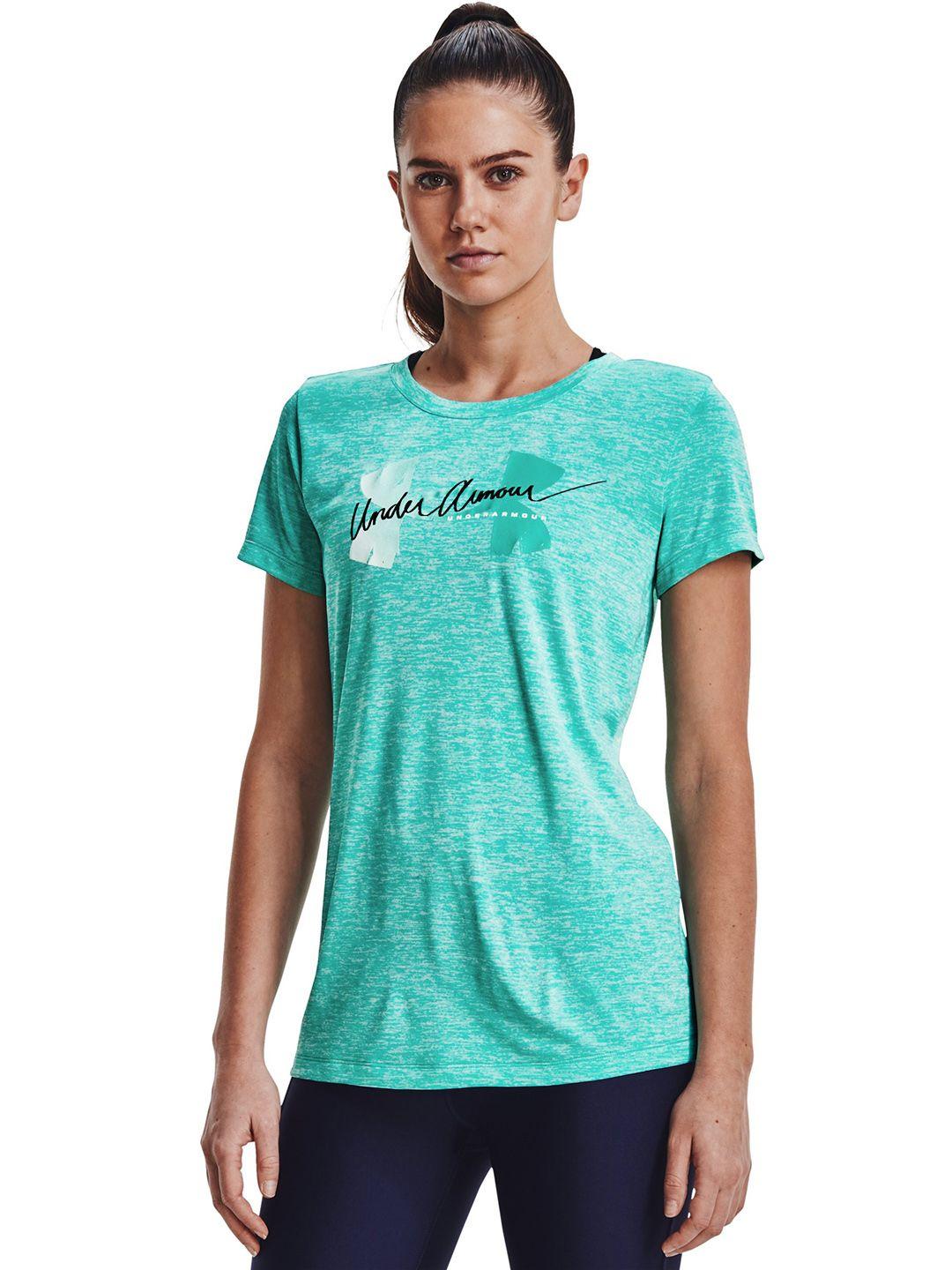 under armour women green tech twist script logo ssc brand logo printed loose t-shirt