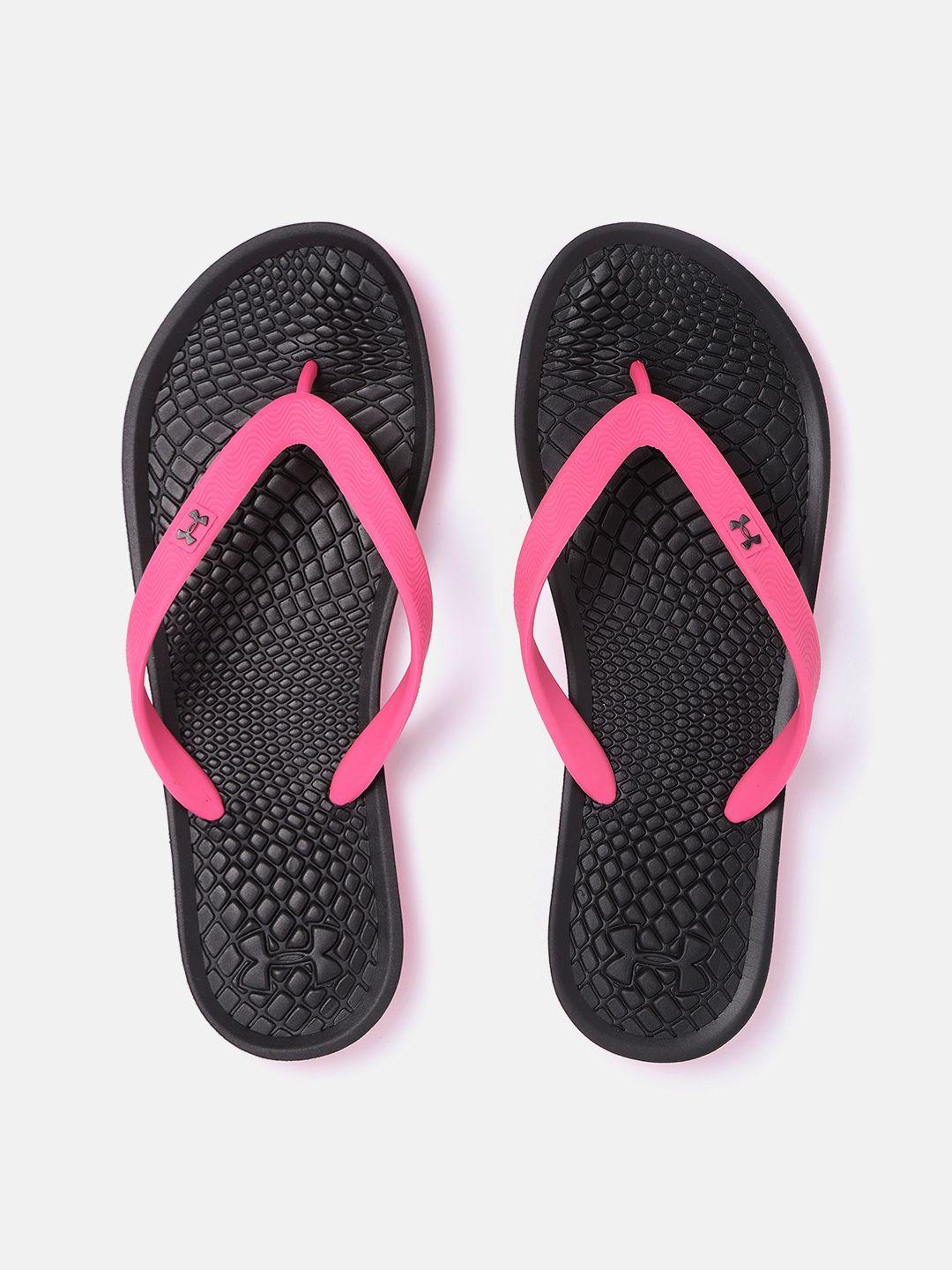 under armour women pink & black atlantic dune textured thong flip flops