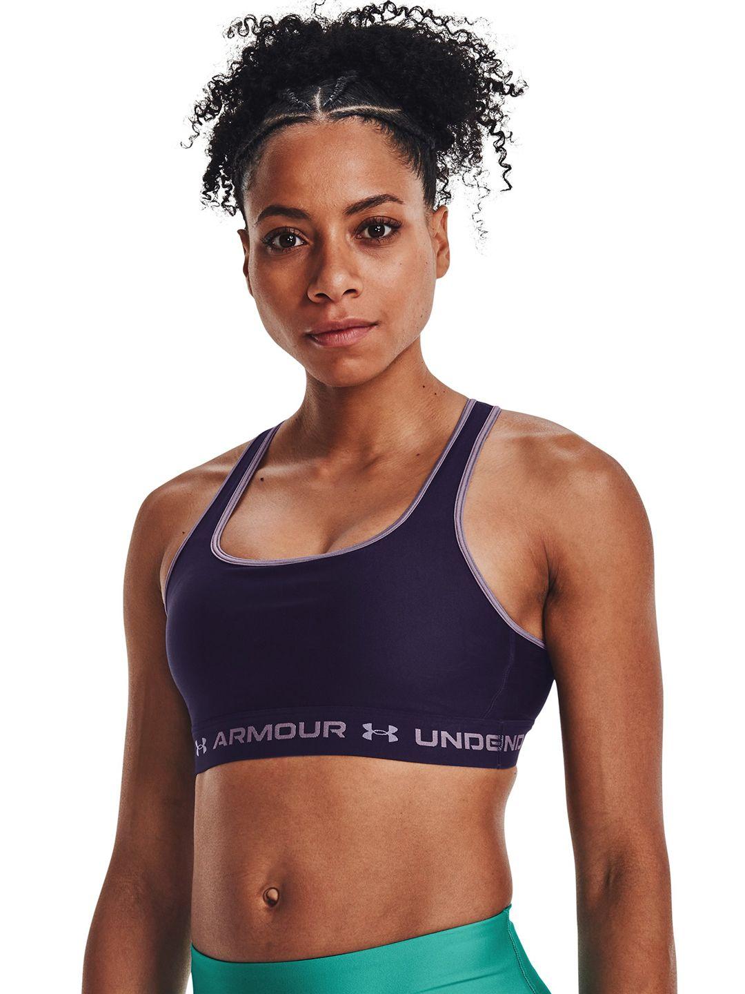 under armour women purple mid crossback lightly padded full coverage sports bra