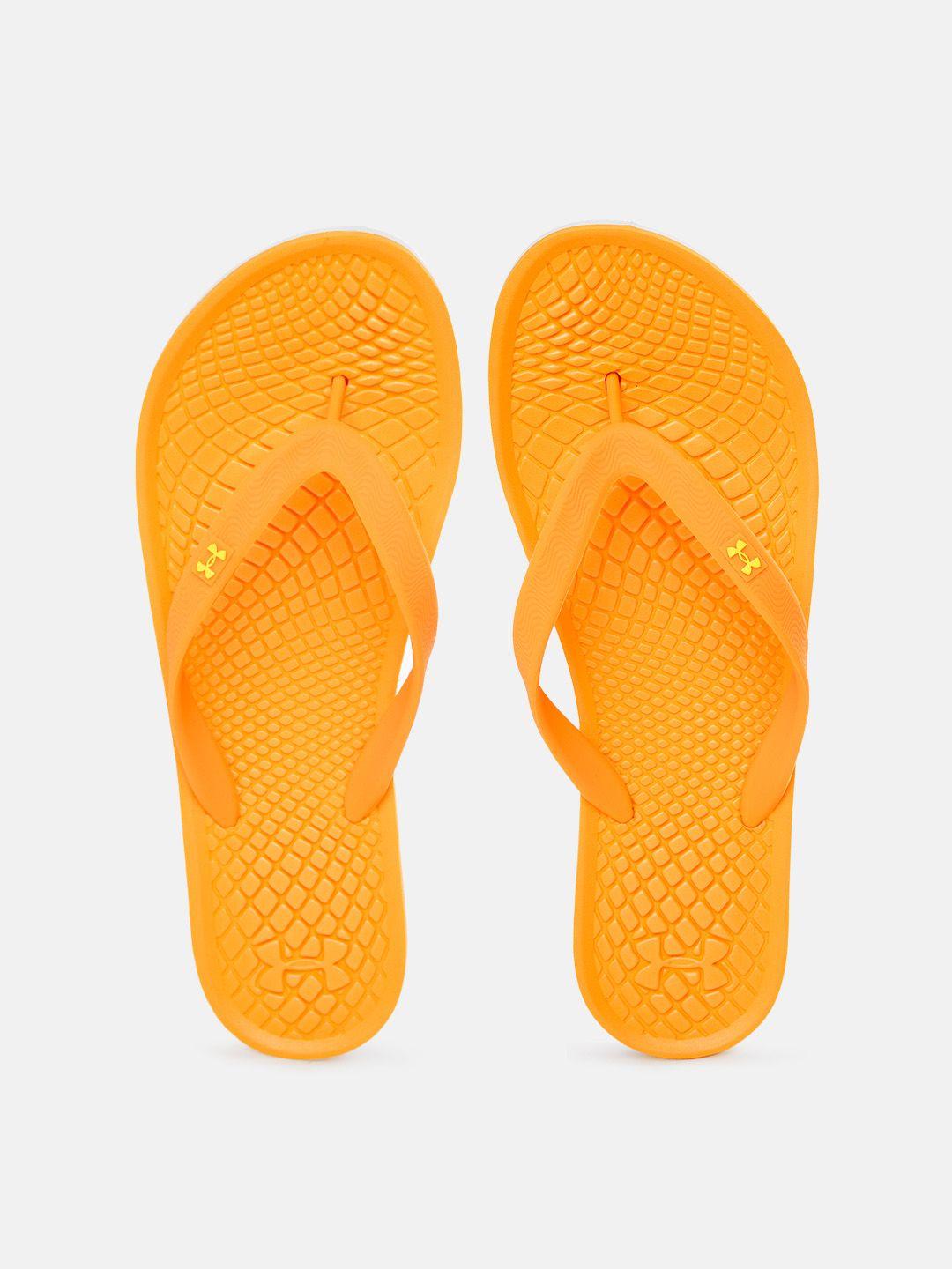 under armour women yellow textured atlantic dune thong flip-flops