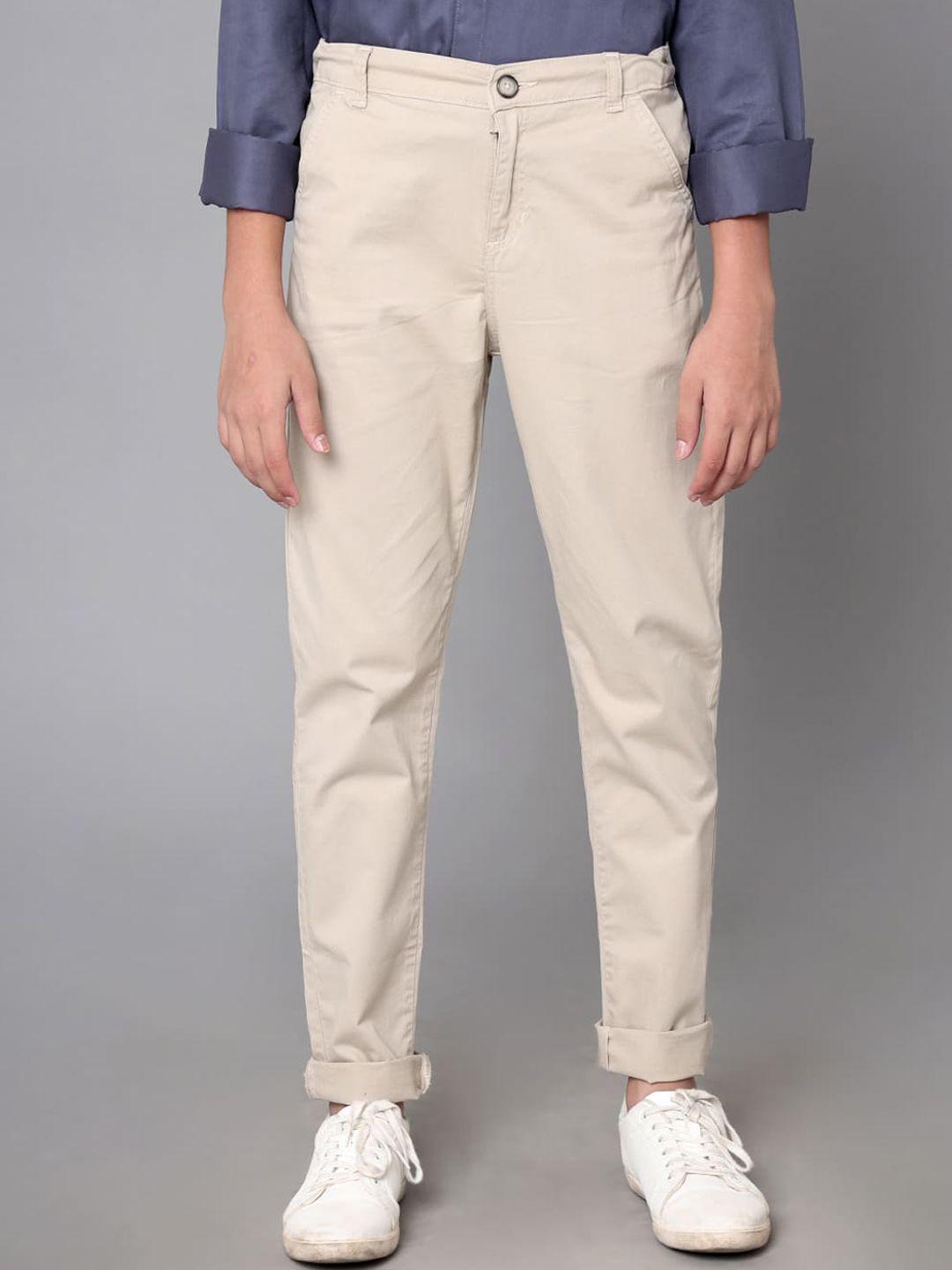under fourteen only boys beige slim fit cotton trousers