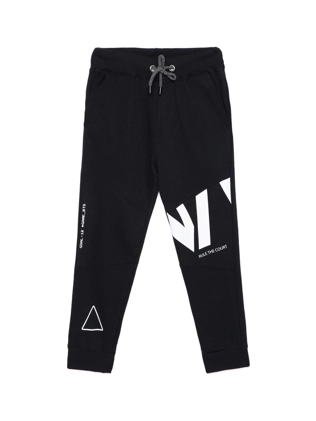 under fourteen only boys black printed slim fit cotton joggers