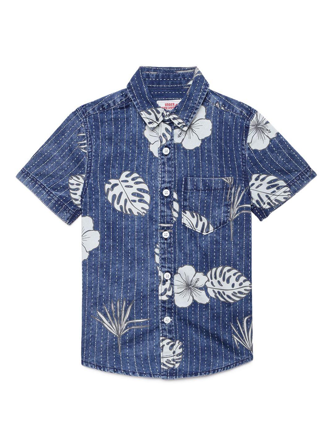 under fourteen only boys blue floral printed casual shirt
