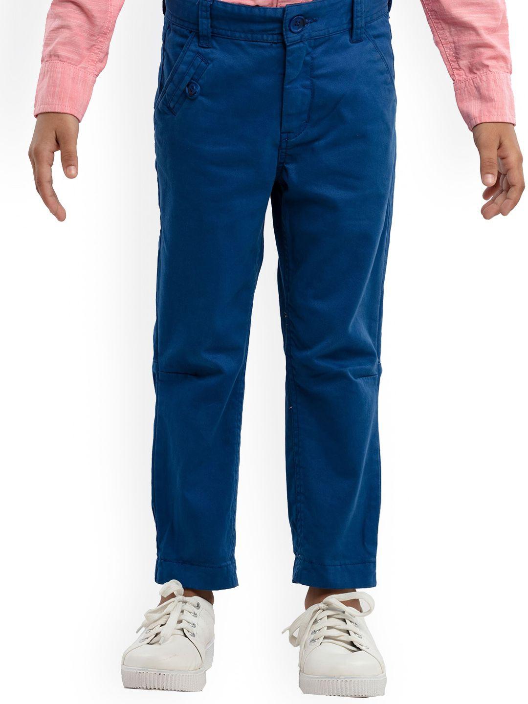 under fourteen only boys blue solid slim fit chinos trousers