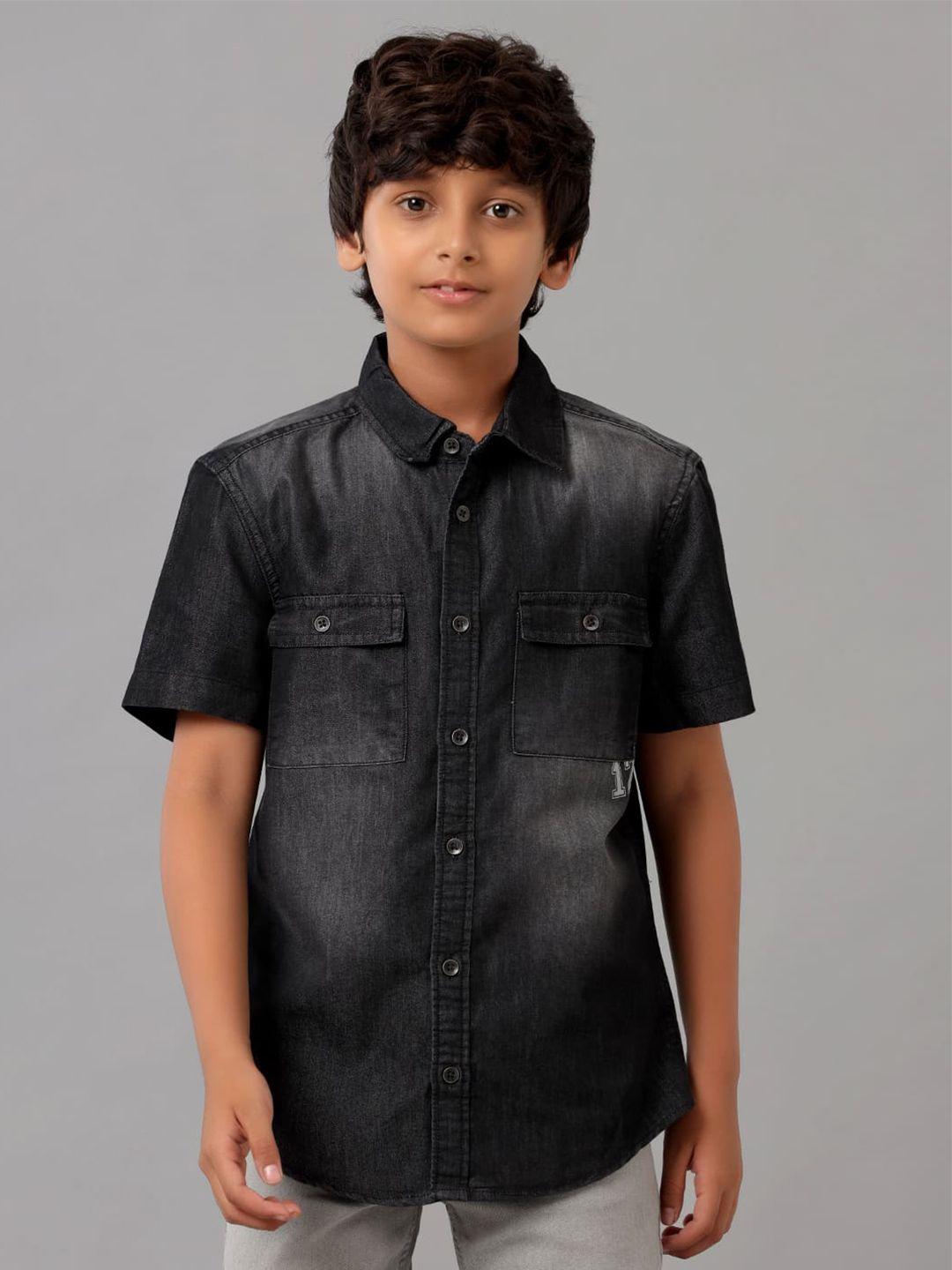 under fourteen only boys faded short sleeves cotton opaque shacket