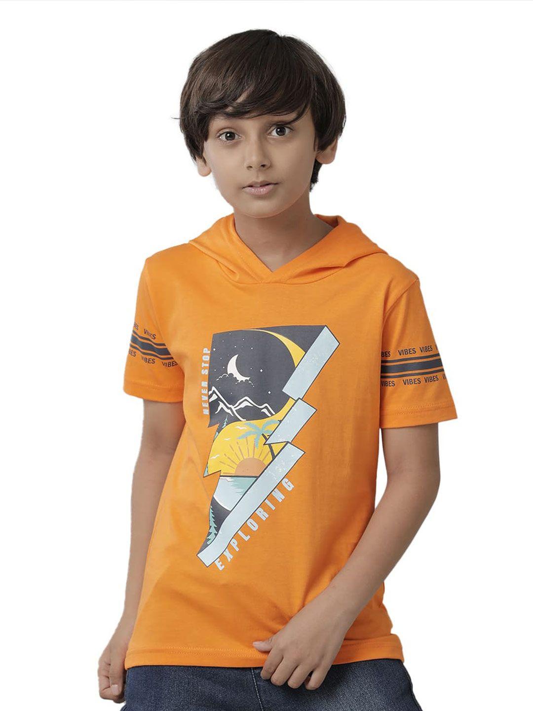 under fourteen only boys graphic printed hooded cotton t-shirt