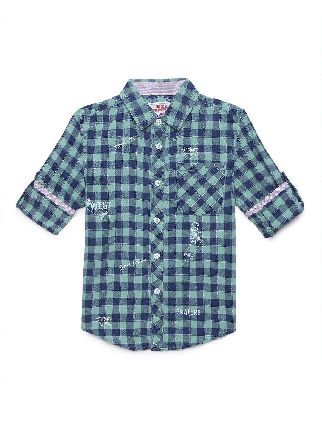 under fourteen only boys green buffalo checked cotton casual shirt