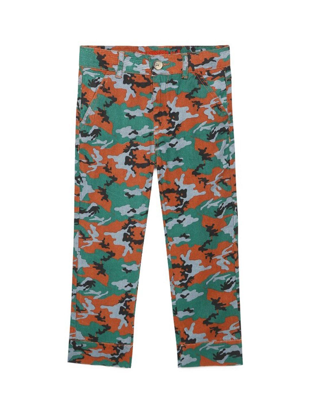 under fourteen only boys green camouflage printed trousers