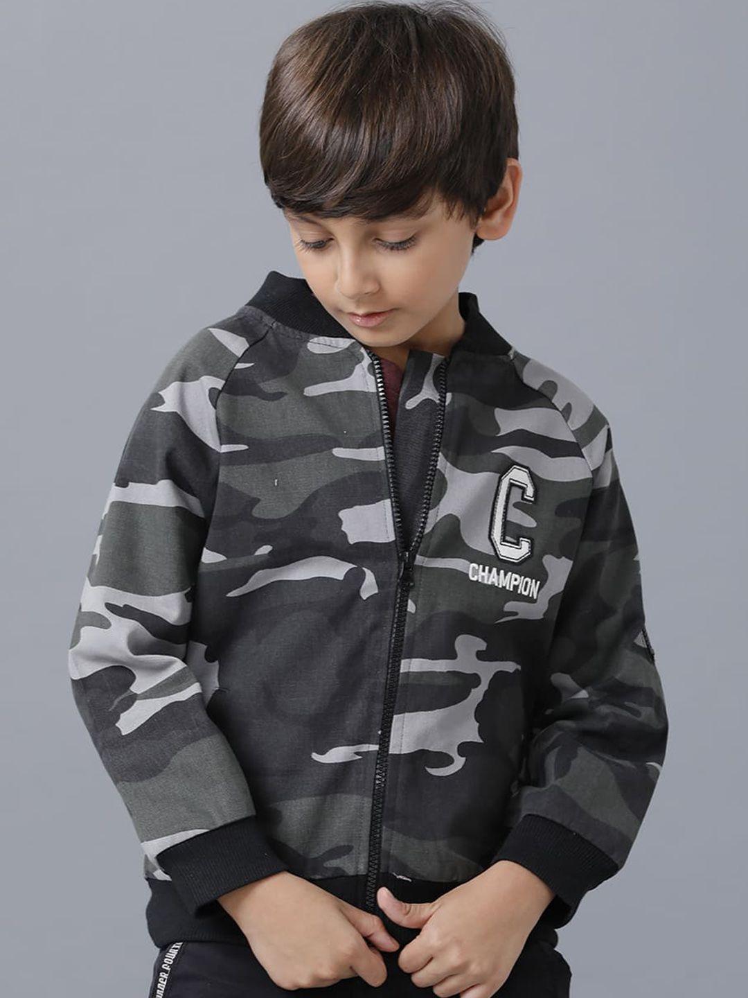 under fourteen only boys grey black camouflage printed  bomber jacket