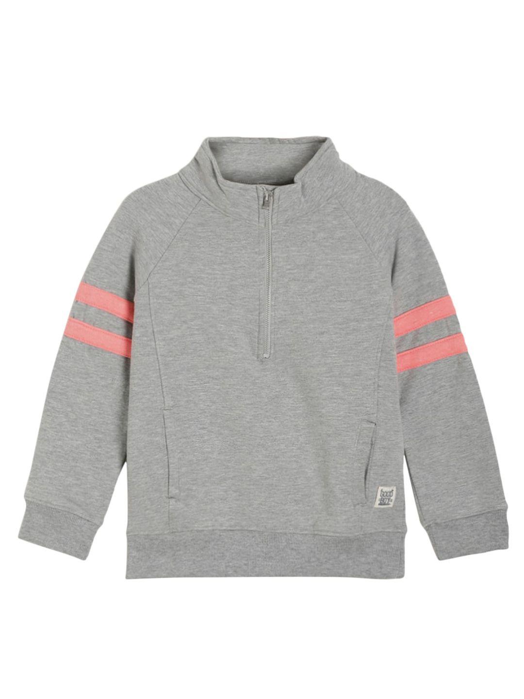 under fourteen only boys grey melange solid cotton sweatshirt