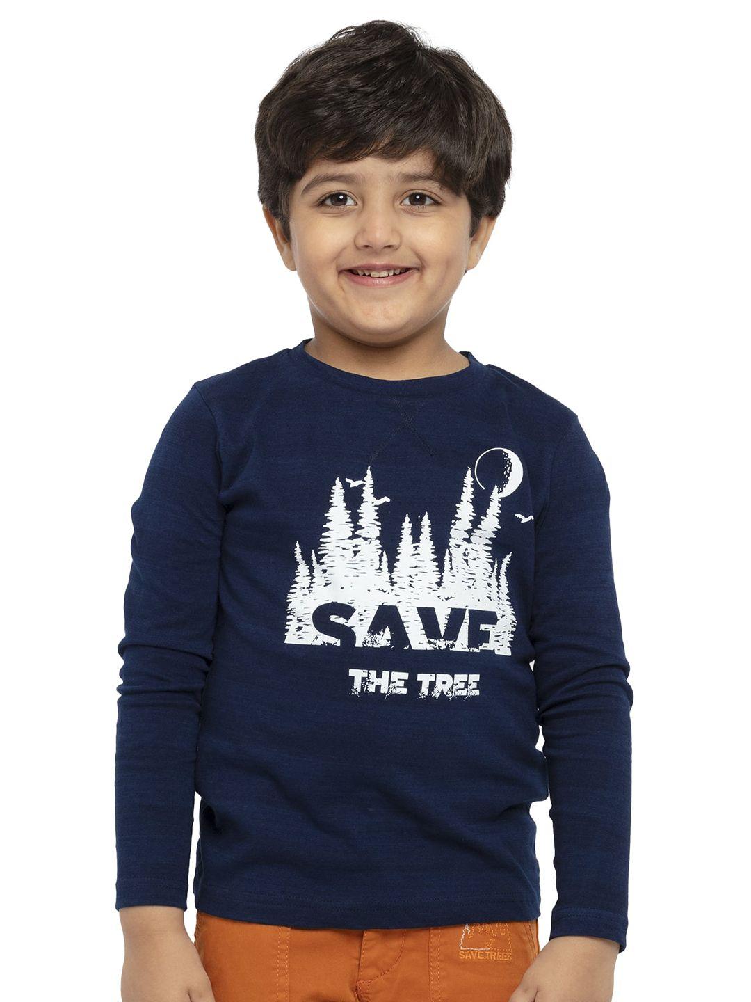 under fourteen only boys navy blue & white cotton printed t-shirt