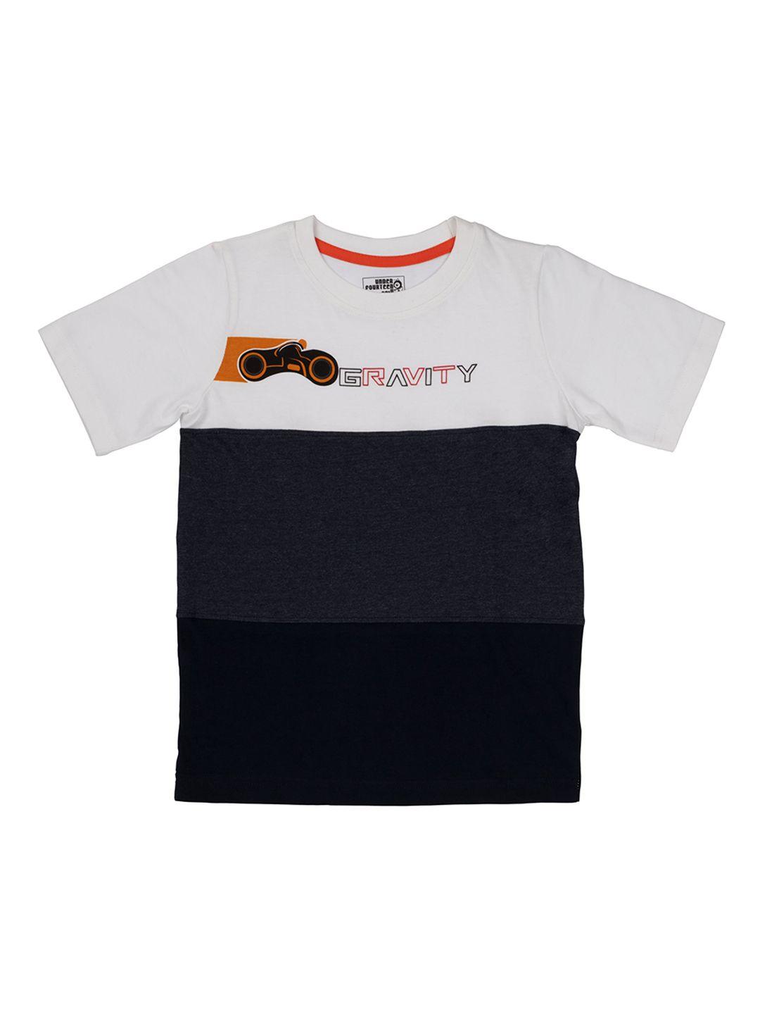 under fourteen only boys navy blue colourblocked round neck t-shirt