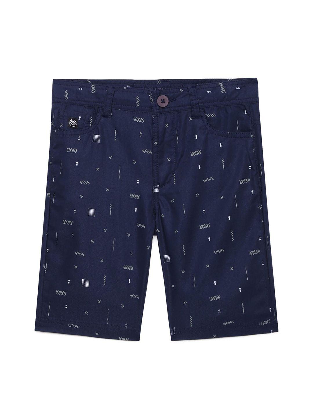 under fourteen only boys navy blue conversational printed cotton shorts