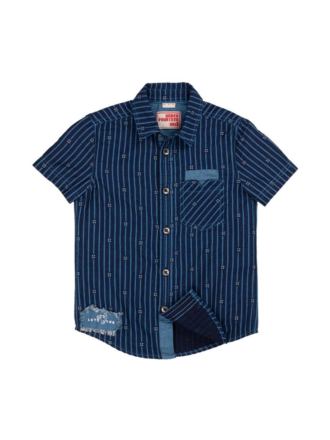 under fourteen only boys navy blue regular fit striped casual shirt