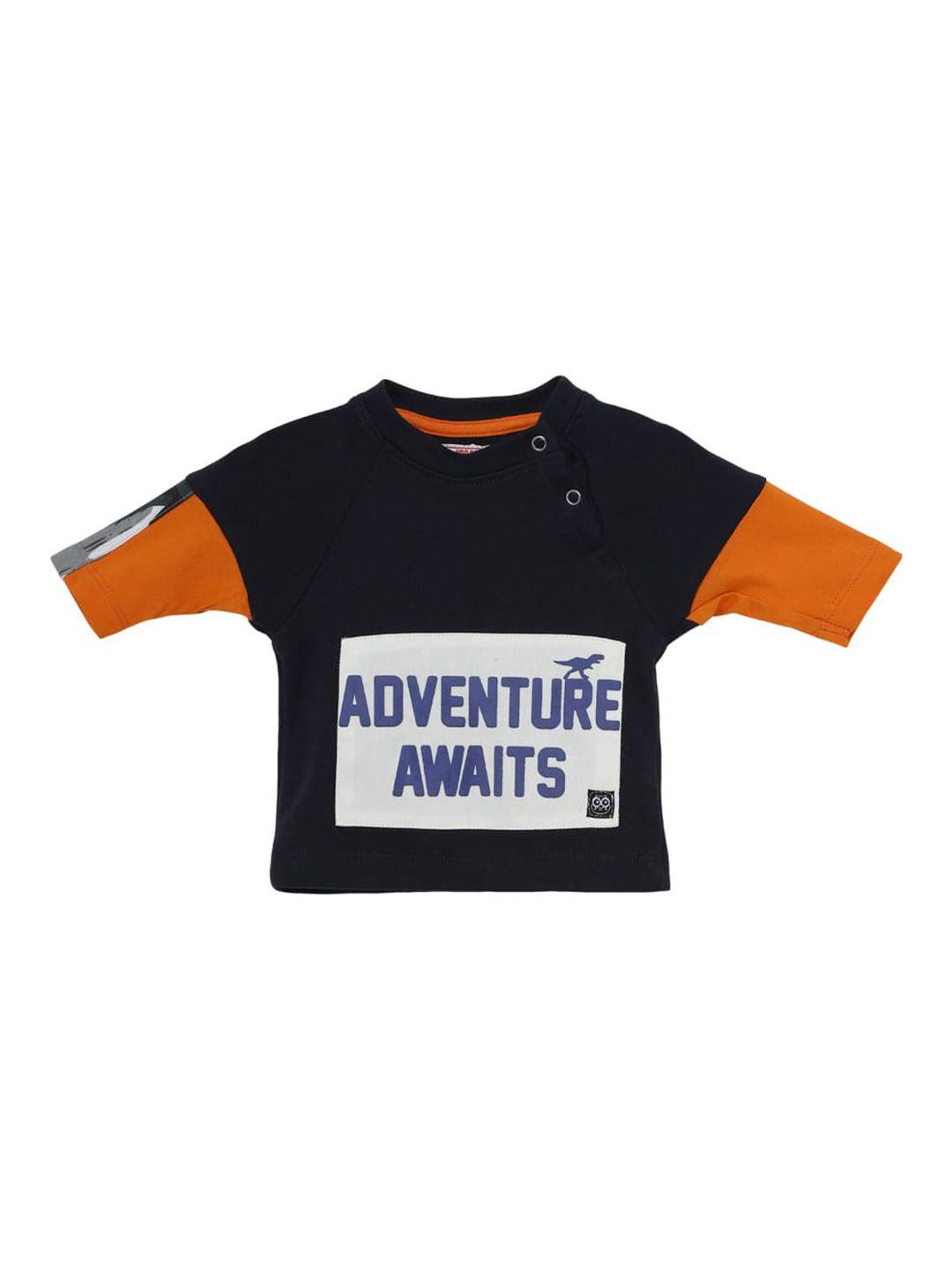 under fourteen only boys navy blue typography printed applique t-shirt