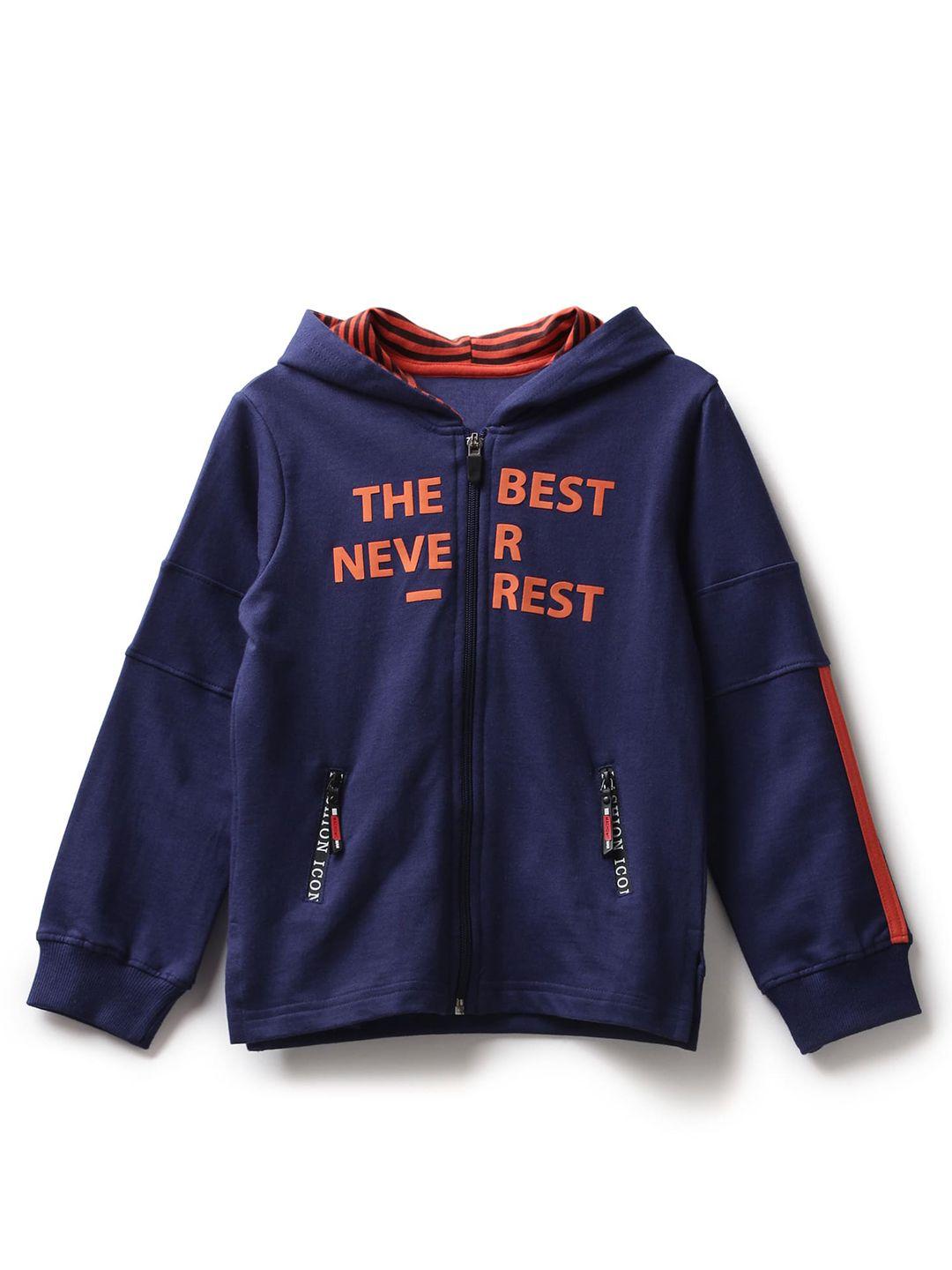 under fourteen only boys navy blue typography printed cotton sweatshirt