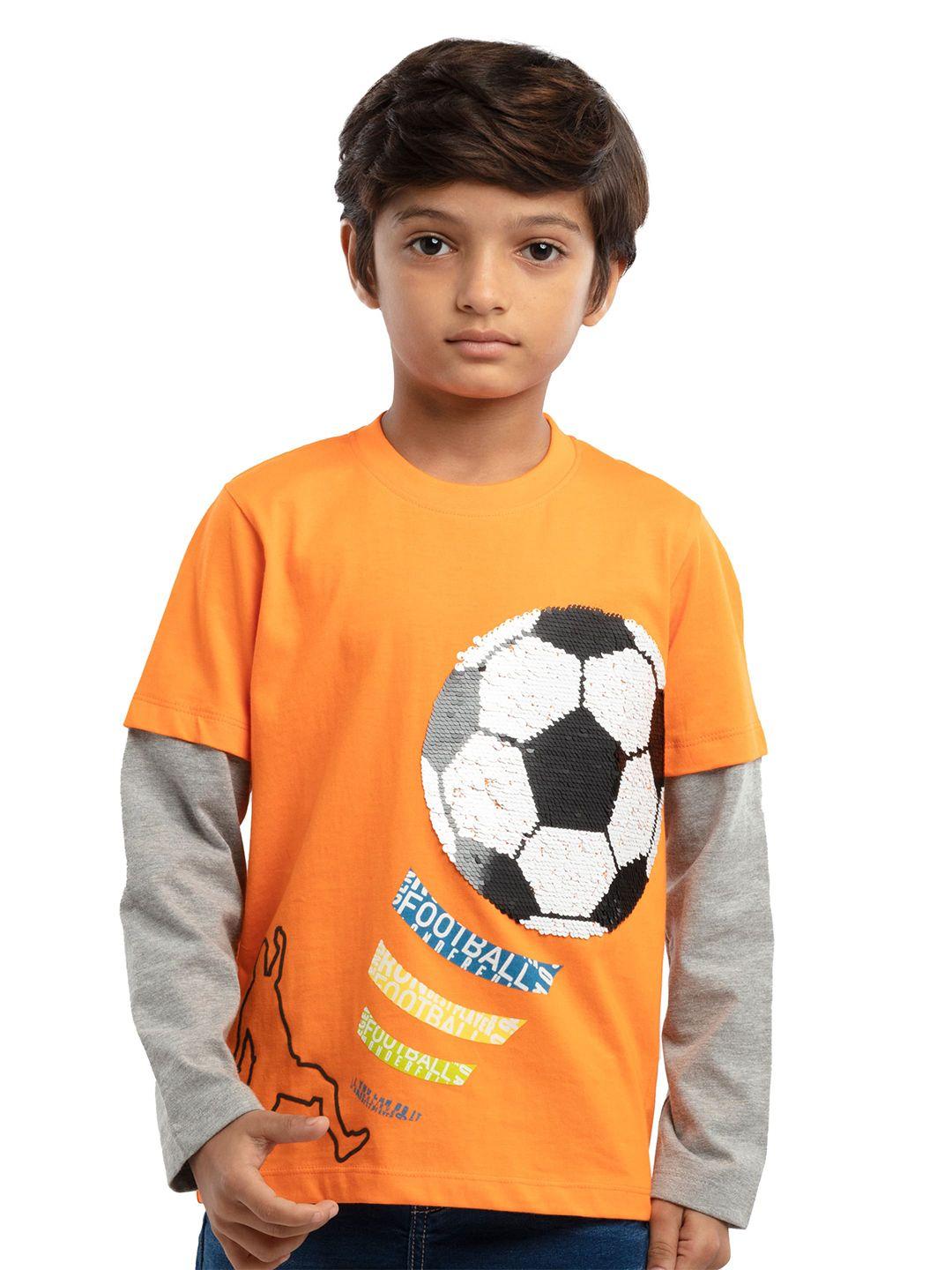 under fourteen only boys orange & grey typography printed cotton t-shirt