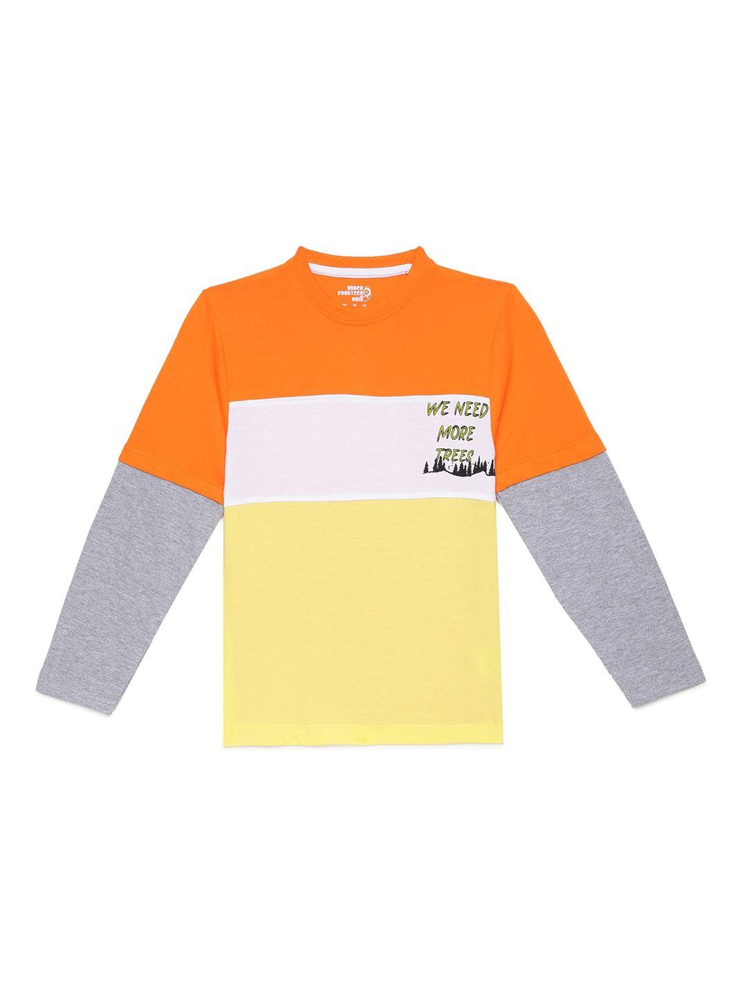 under fourteen only boys orange & yellow colourblocked t-shirt