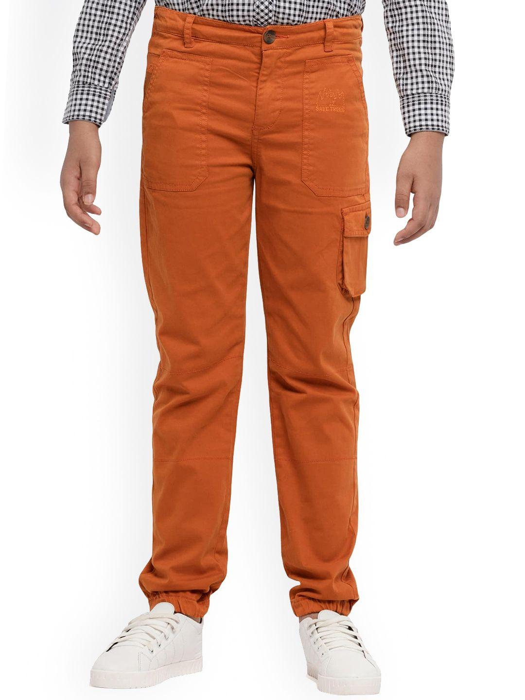 under fourteen only boys orange slim fit cargos trousers