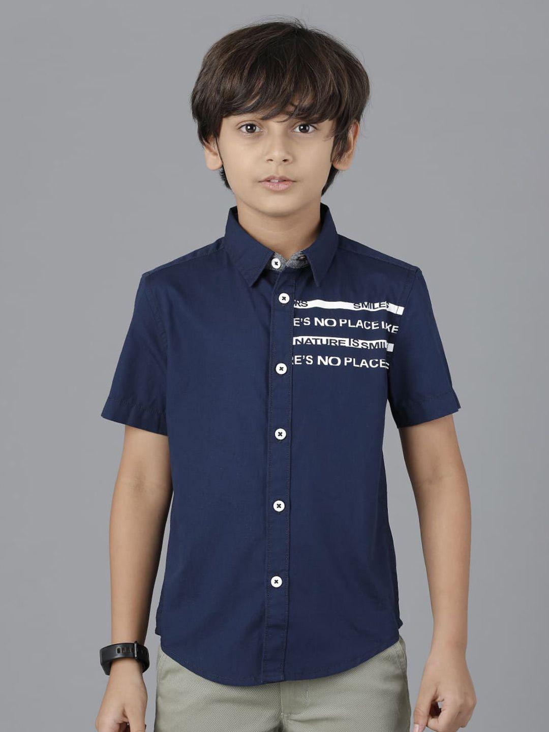 under fourteen only boys printed casual spread collar cotton shirt