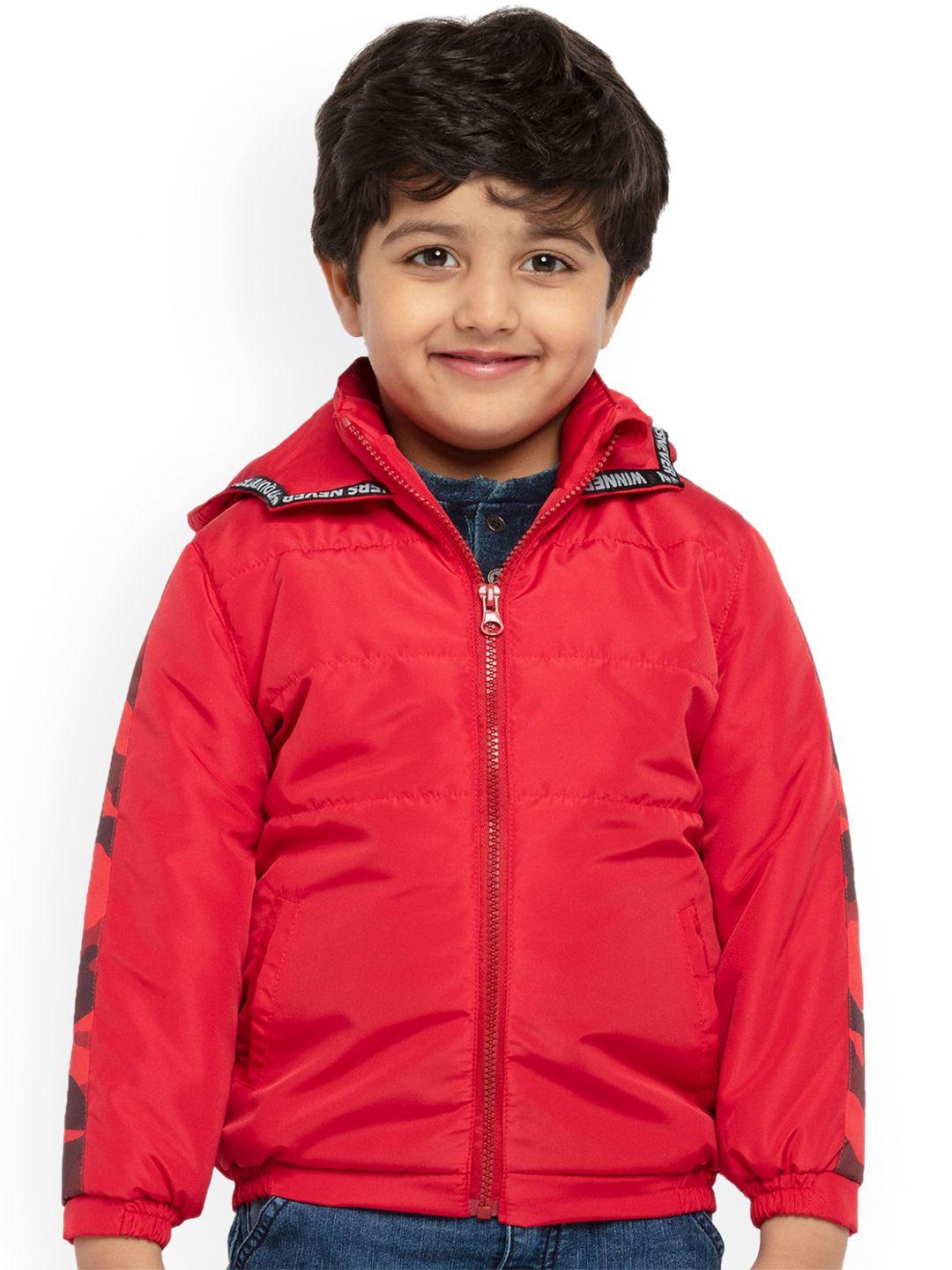 under fourteen only boys red hooded padded jacket