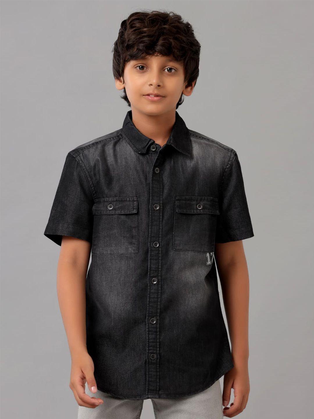 under fourteen only boys spread collar faded opaque cotton casual shirt