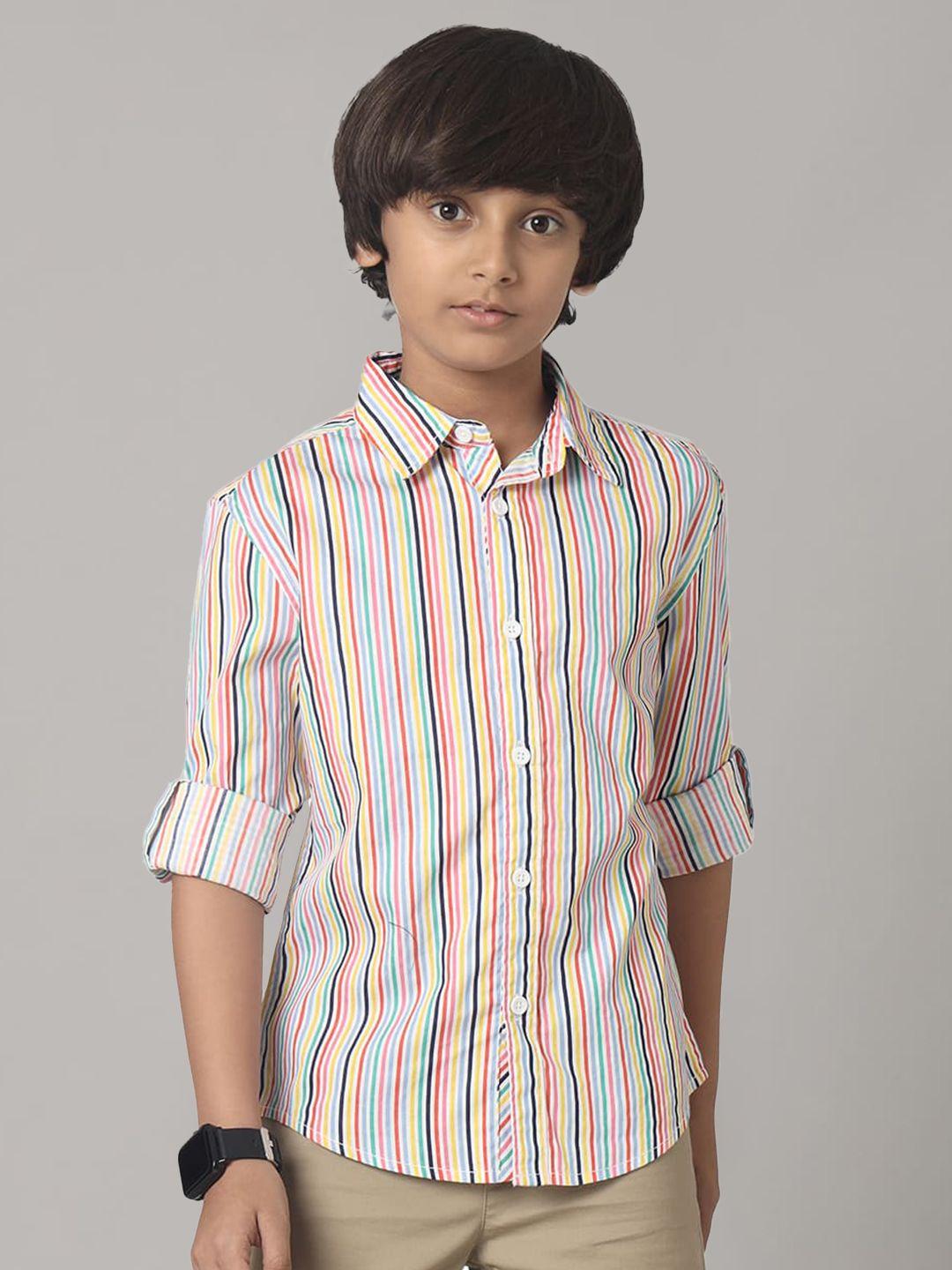 under fourteen only boys striped roll up sleeves cotton casual shirt