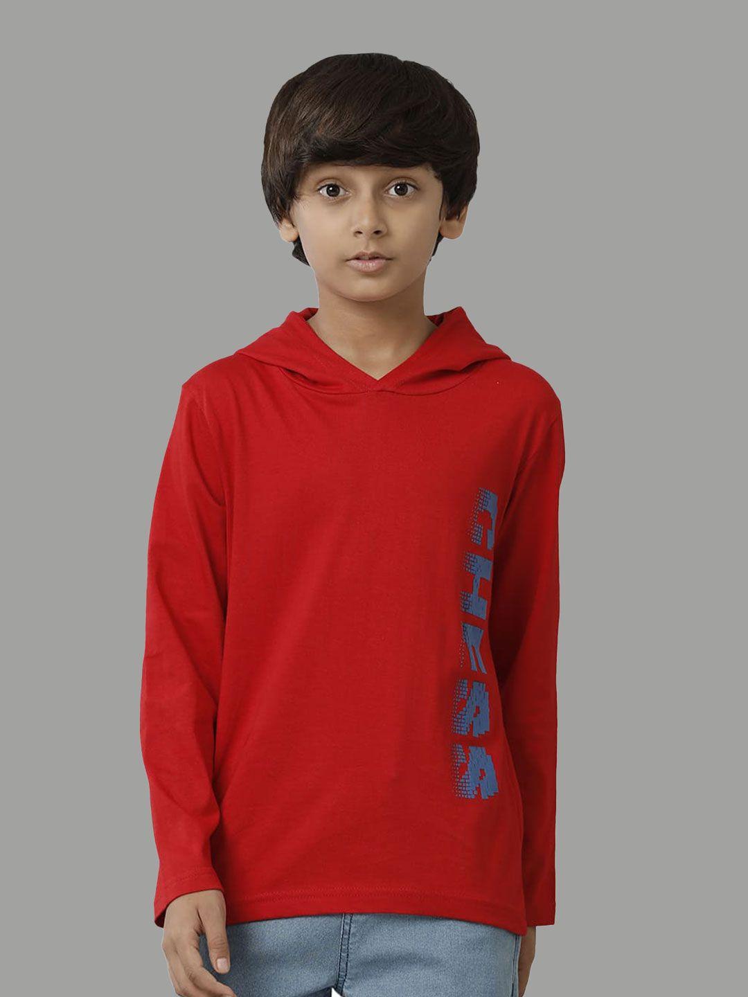 under fourteen only boys typography printed hooded cotton regular t-shirt