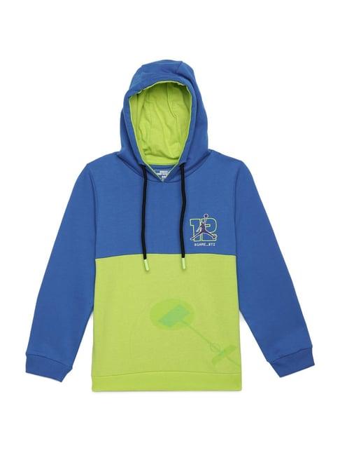 under fourteen only kids blue & green color block full sleeves sweatshirt