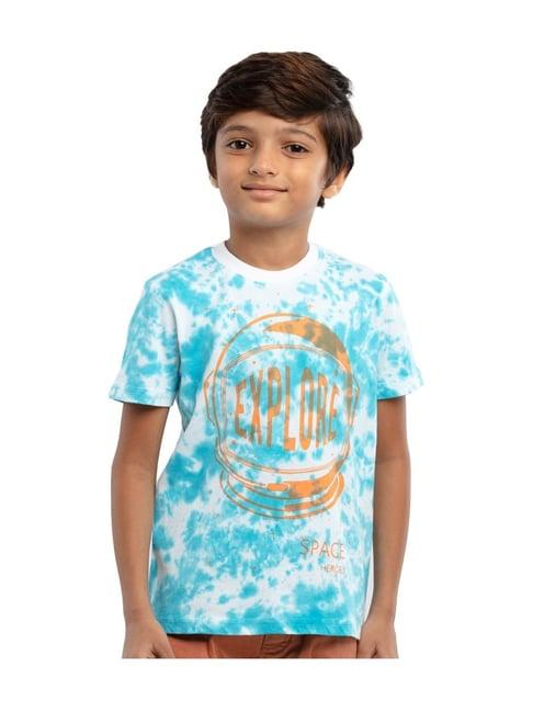 under fourteen only kids blue & white cotton printed t-shirt