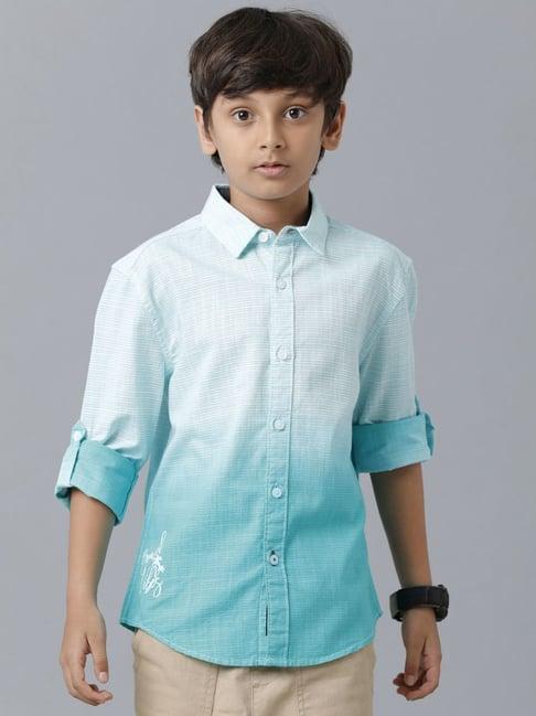 under fourteen only kids blue cotton striped full sleeves shirt