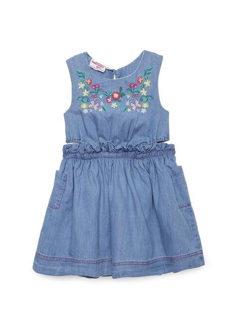 under fourteen only kids blue embroidered dress