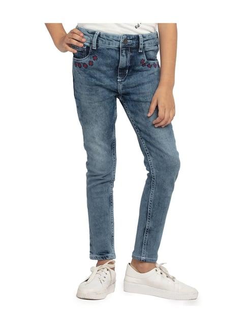 under fourteen only kids blue embroidered jeans