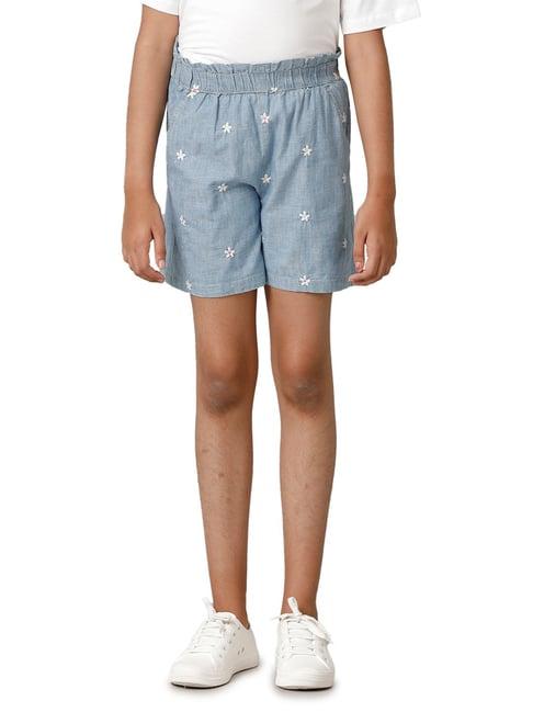 under fourteen only kids blue embroidered shorts