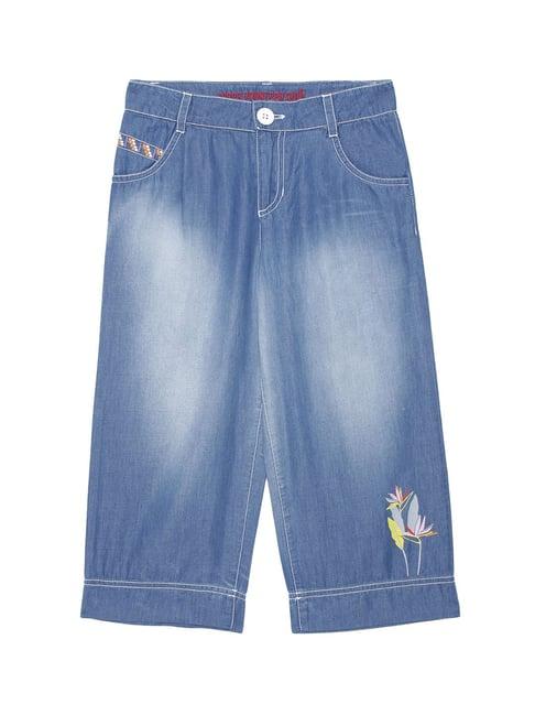 under fourteen only kids blue printed flared jeans