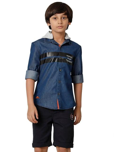 under fourteen only kids blue solid full sleeves denim shirt