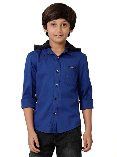 under fourteen only kids blue solid full sleeves shirt