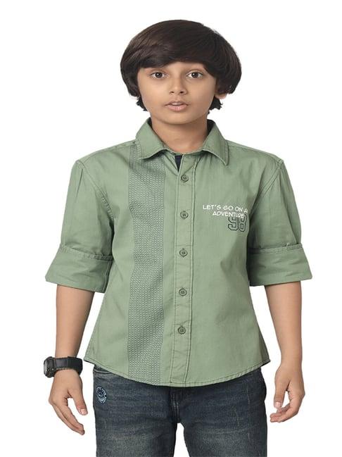 under fourteen only kids green solid full sleeves shirt