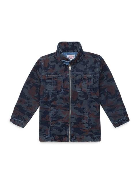 under fourteen only kids navy & brown camouflage full sleeves jacket