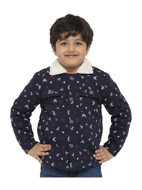 under fourteen only kids navy printed full sleeves jacket