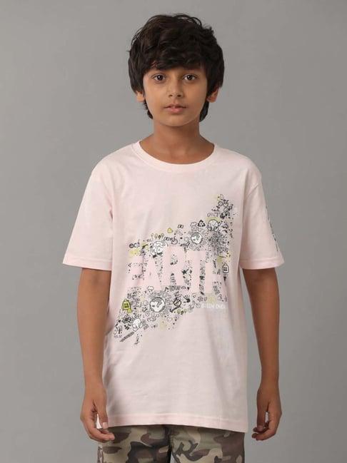 under fourteen only kids peach cotton printed t-shirt