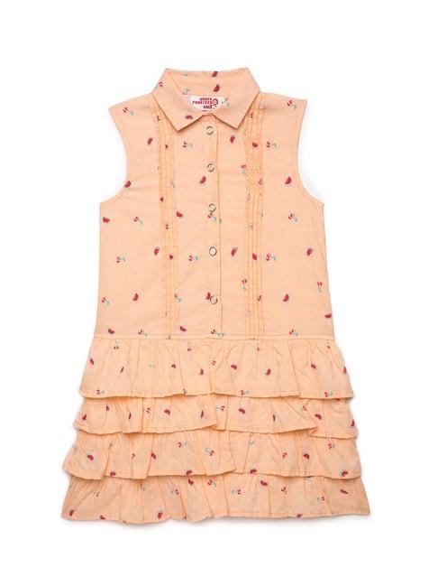 under fourteen only kids peach printed dress